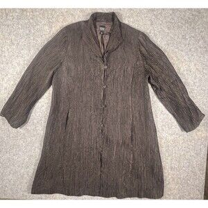 Eileen Fisher Brown Silk Crinkle Jacket Pockets Button Closure Silk Lined SZ XL